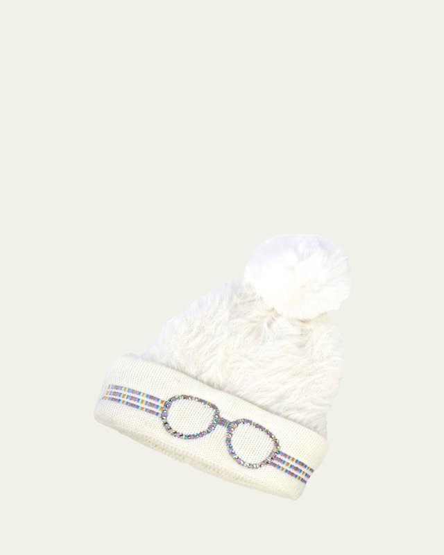 Kid's Faux-Fur Knit Crystal Embellished Beanie